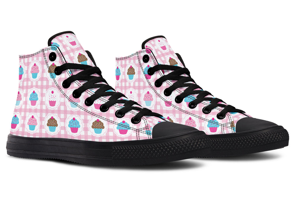 Pink Gingham Cupcakes High Tops