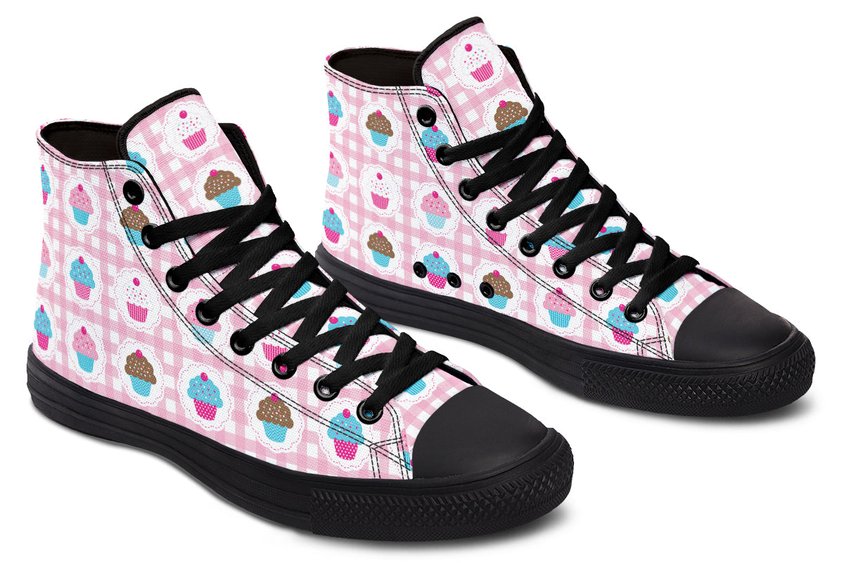 Pink Gingham Cupcakes High Tops