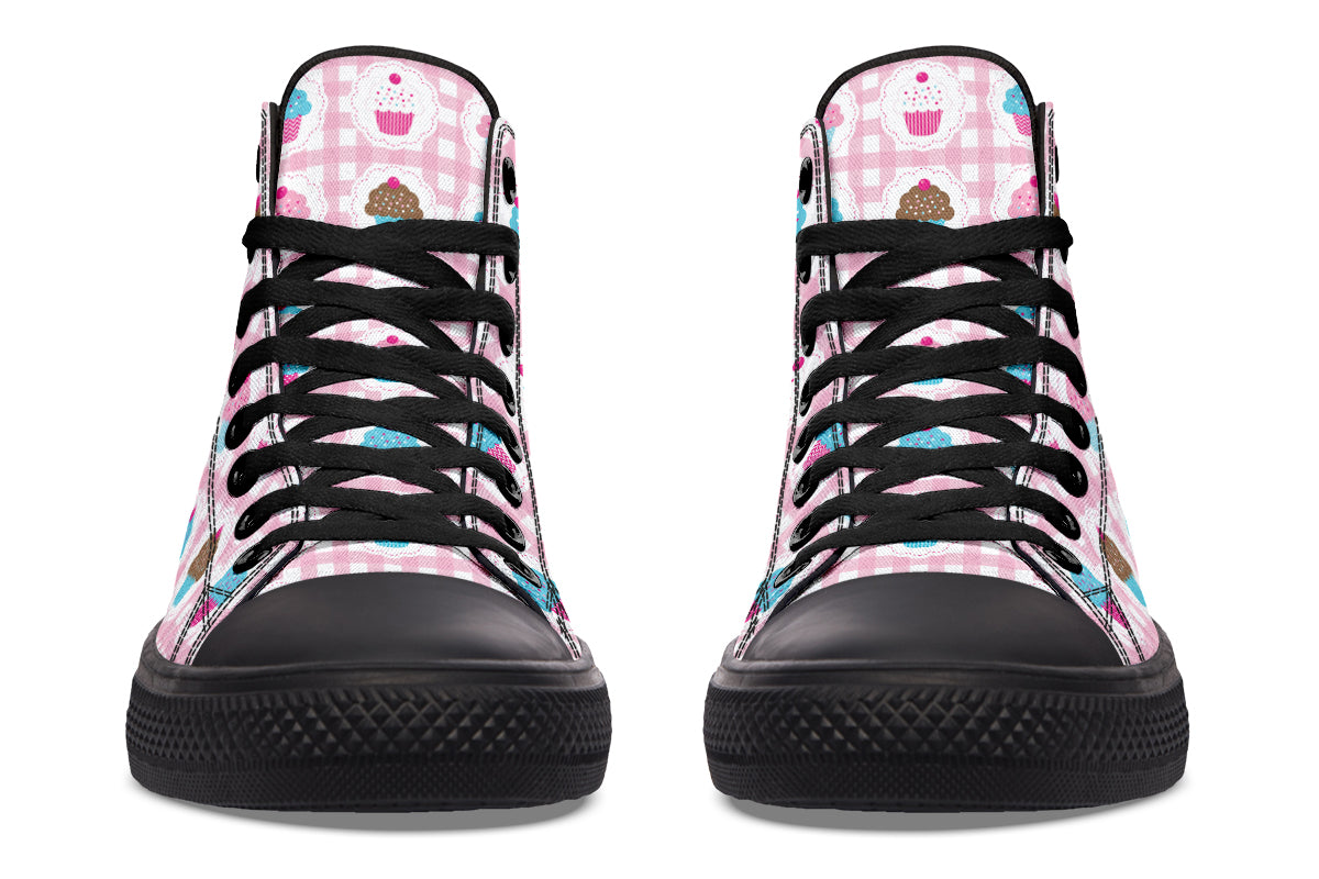 Pink Gingham Cupcakes High Tops