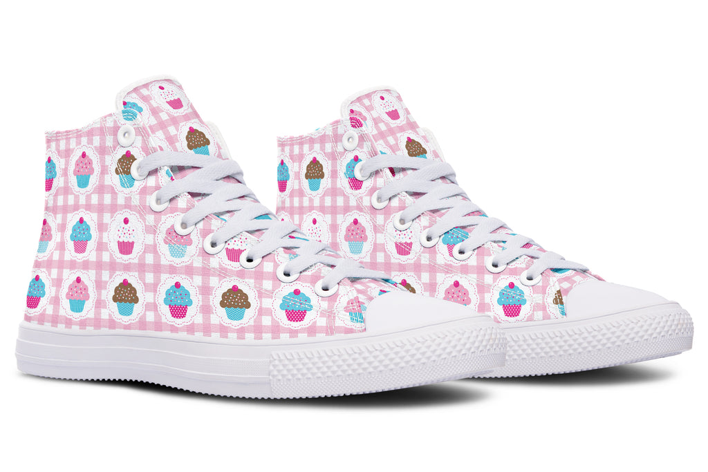 Pink Gingham Cupcakes High Tops
