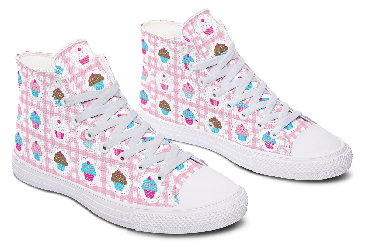 Pink Gingham Cupcakes High Tops