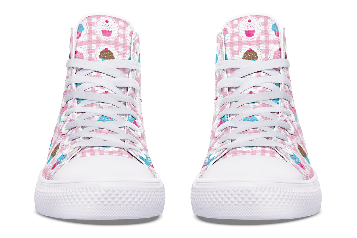 Pink Gingham Cupcakes High Tops
