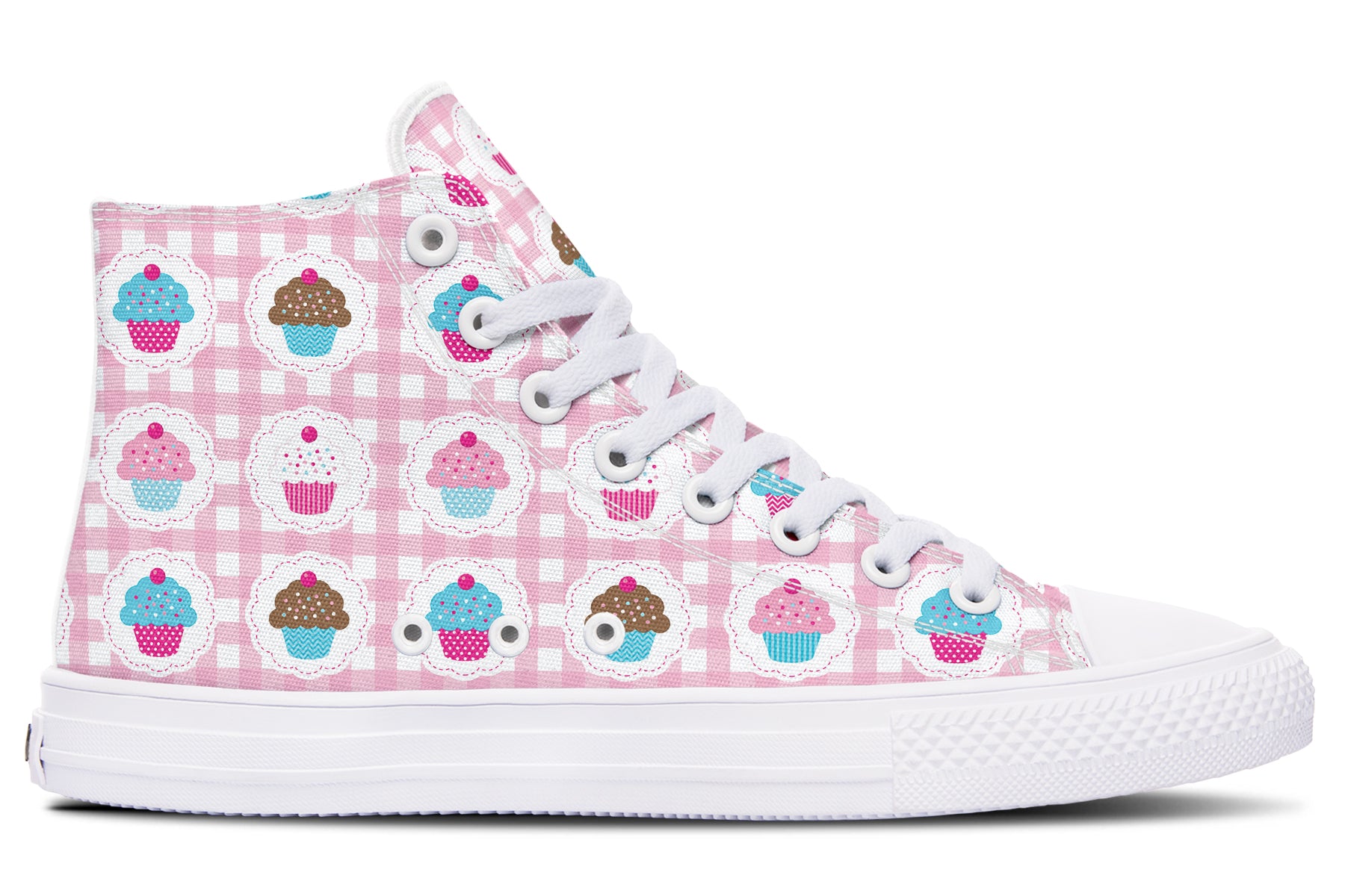 Pink Gingham Cupcakes High Tops