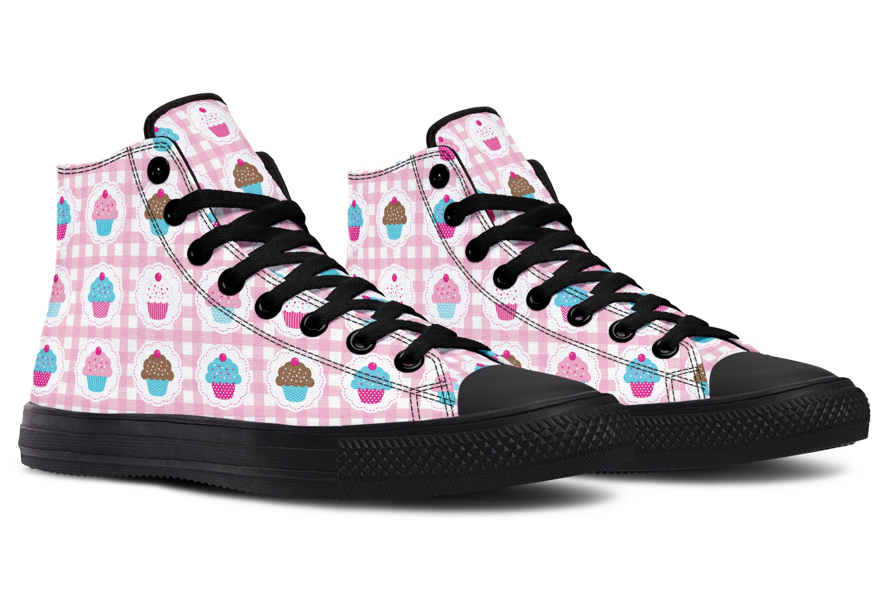 Pink Gingham Cupcakes High Tops (Wide)