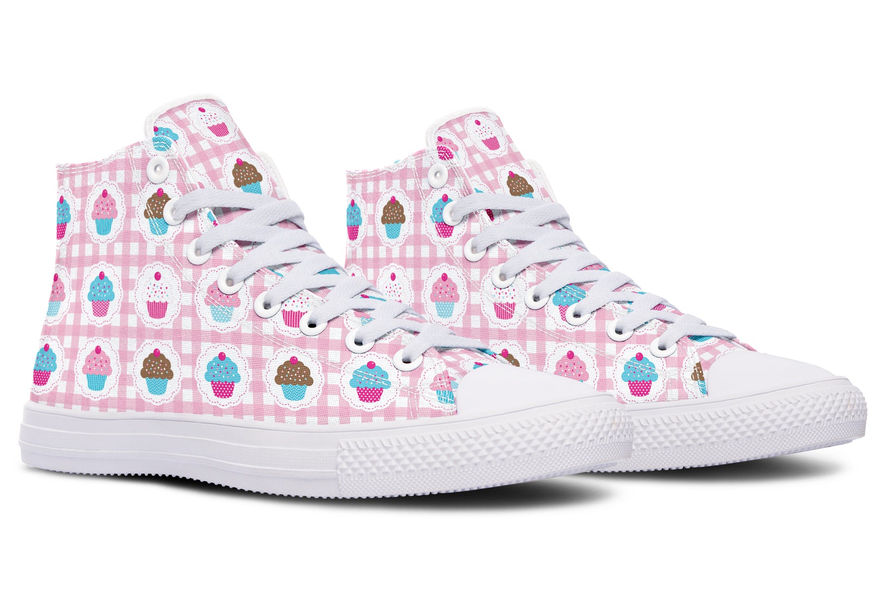 Pink Gingham Cupcakes High Tops (Wide)