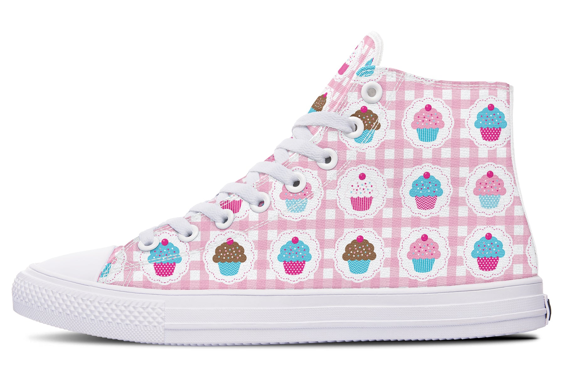 Pink Gingham Cupcakes High Tops (Wide)