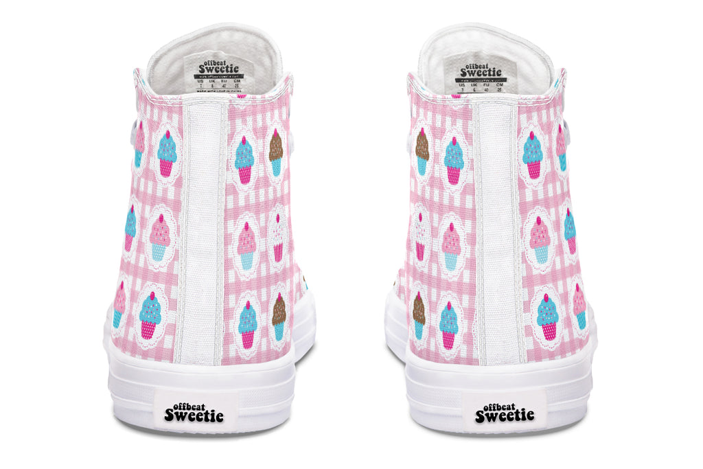 Pink Gingham Cupcakes High Tops (Wide)