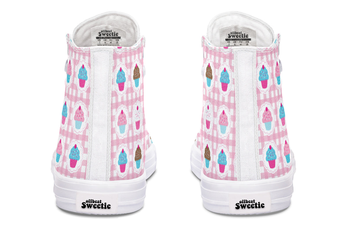 Pink Gingham Cupcakes High Tops (Wide)