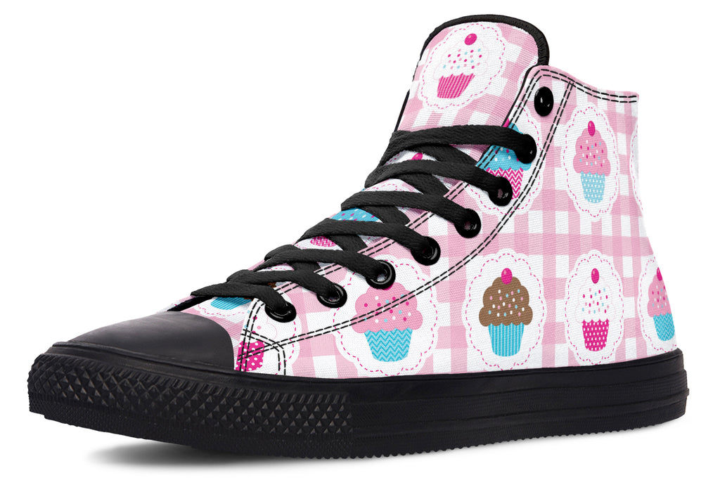 Pink Gingham Cupcakes High Tops (Wide)