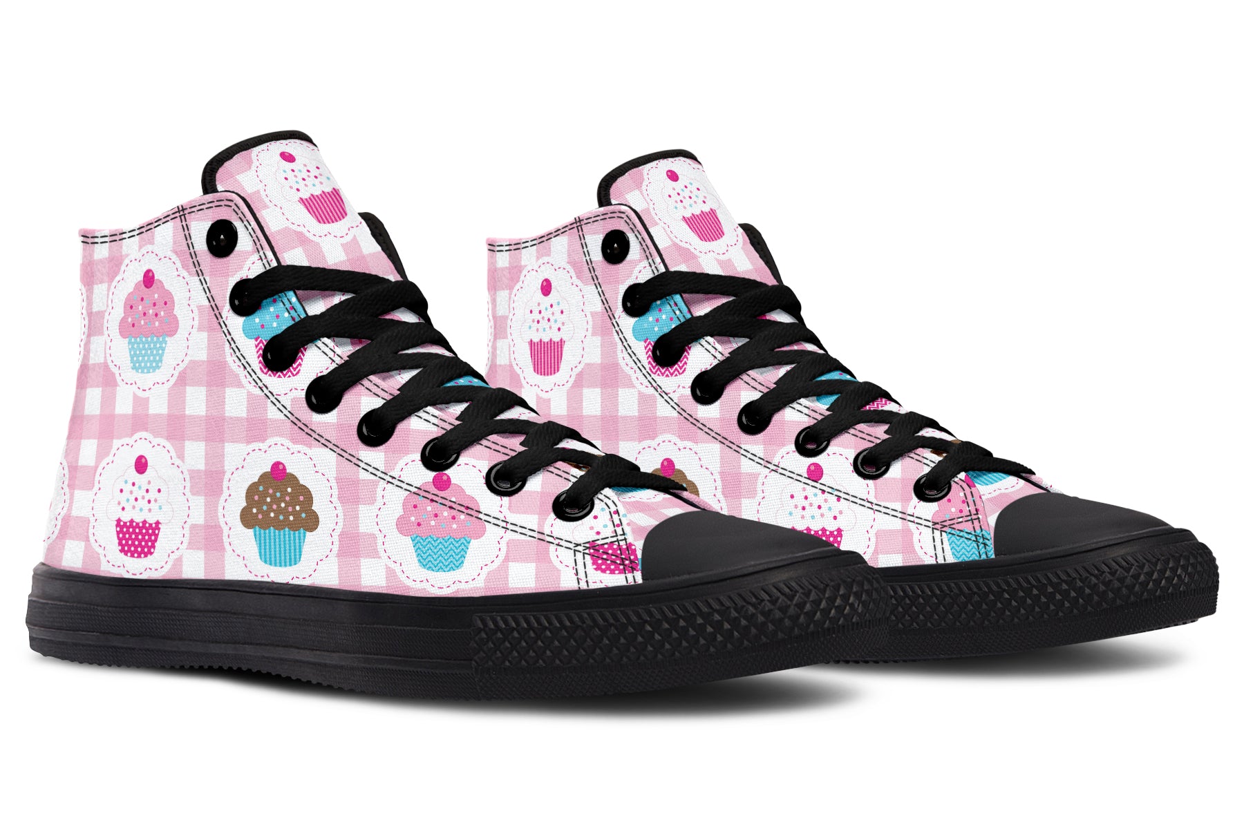 Pink Gingham Cupcakes High Tops (Wide)