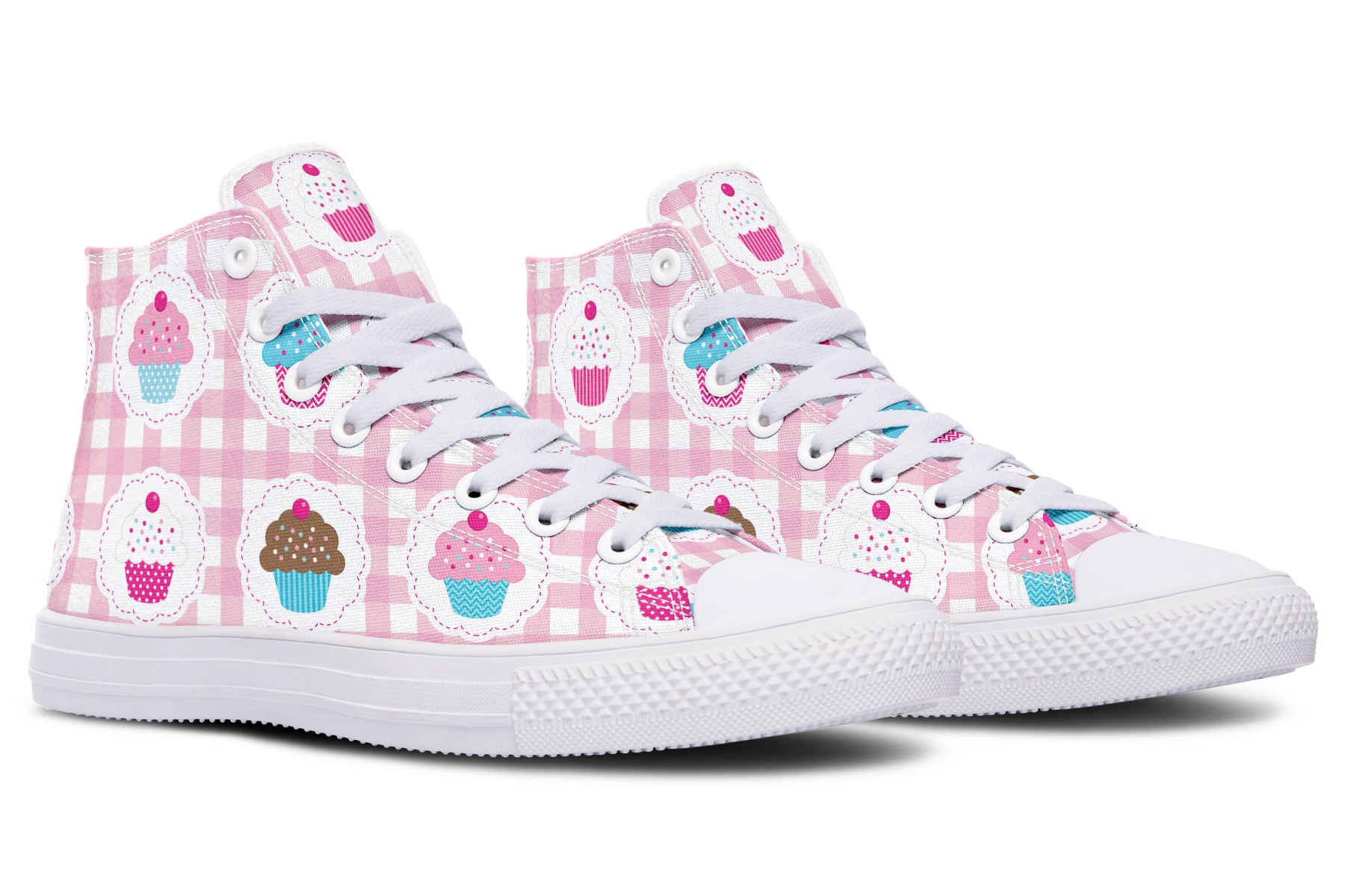 Pink Gingham Cupcakes High Tops (Wide)