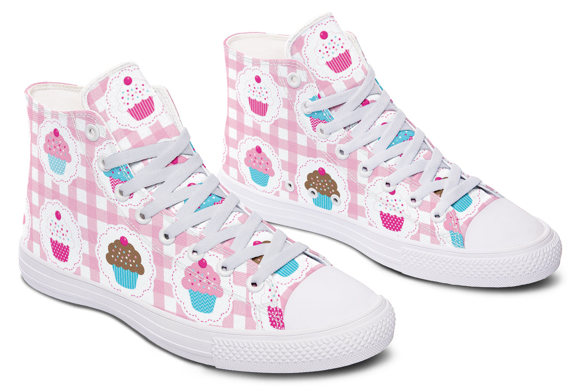 Pink Gingham Cupcakes High Tops (Wide)