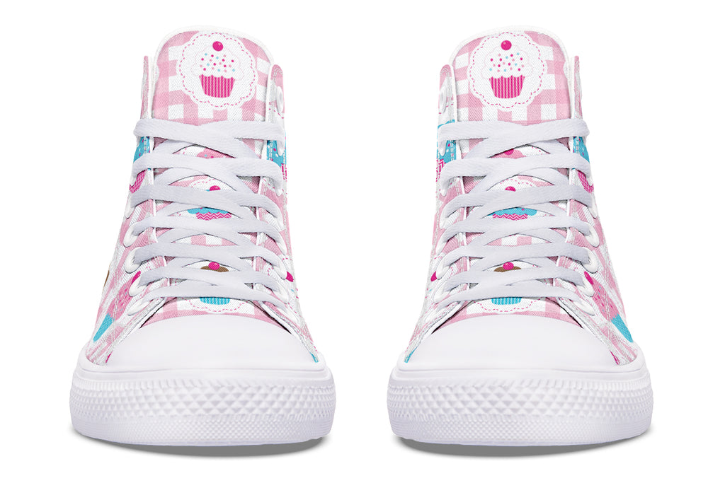 Pink Gingham Cupcakes High Tops (Wide)