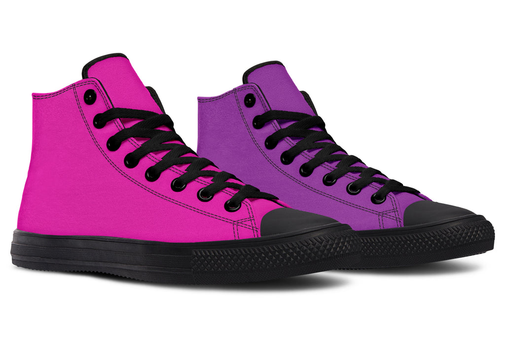 Purple And Pink Mismatch High Tops - Offbeat Sweetie
