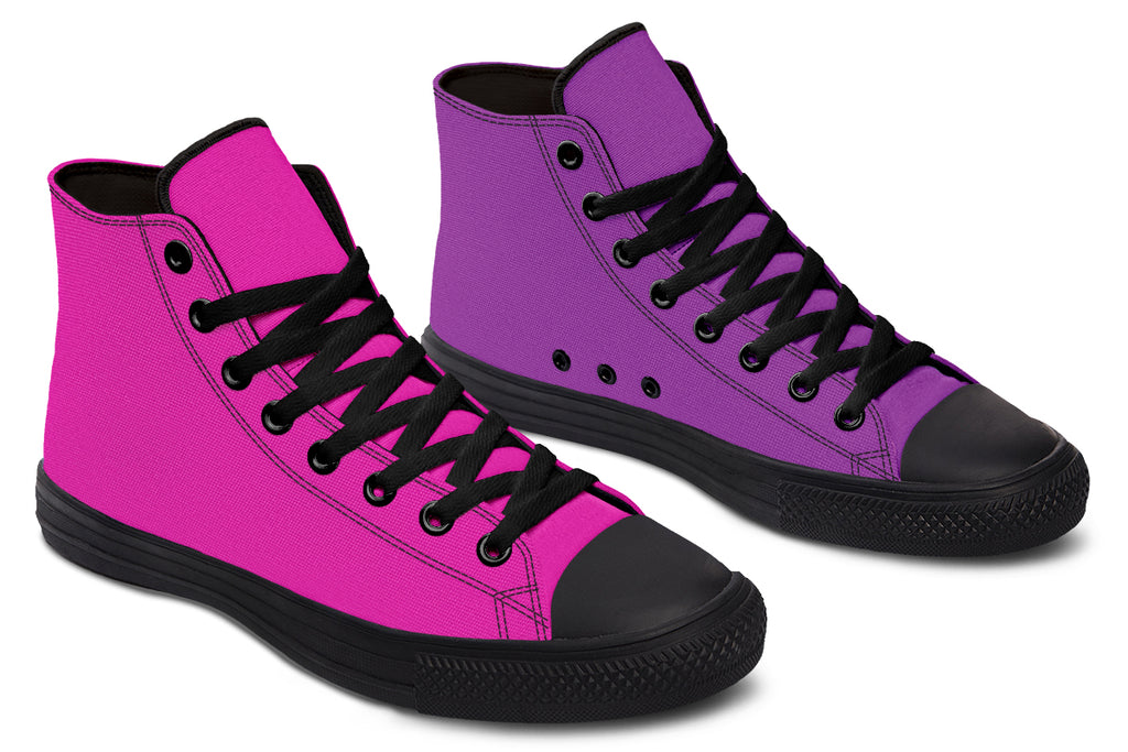 Purple And Pink Mismatch High Tops - Offbeat Sweetie