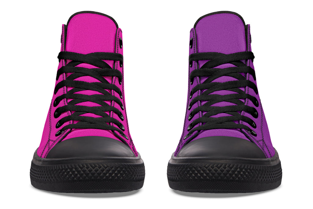Purple And Pink Mismatch High Tops - Offbeat Sweetie