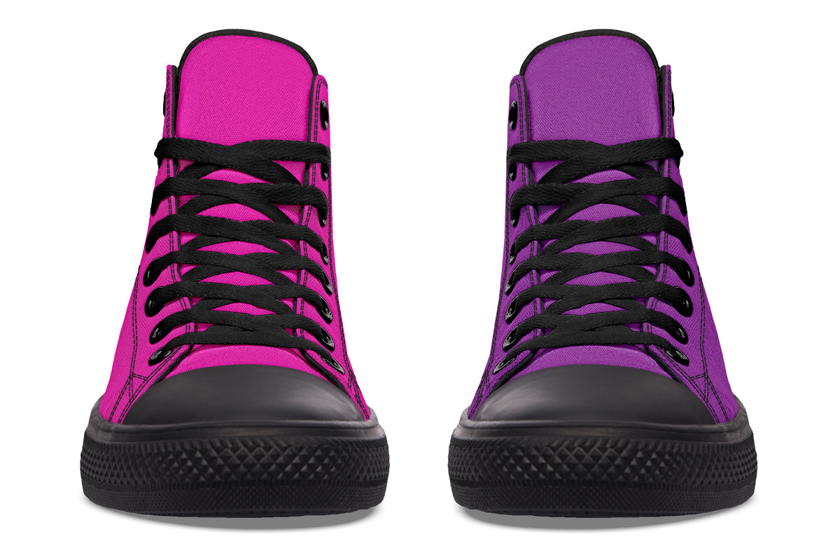 Purple And Pink Mismatch High Tops - Offbeat Sweetie