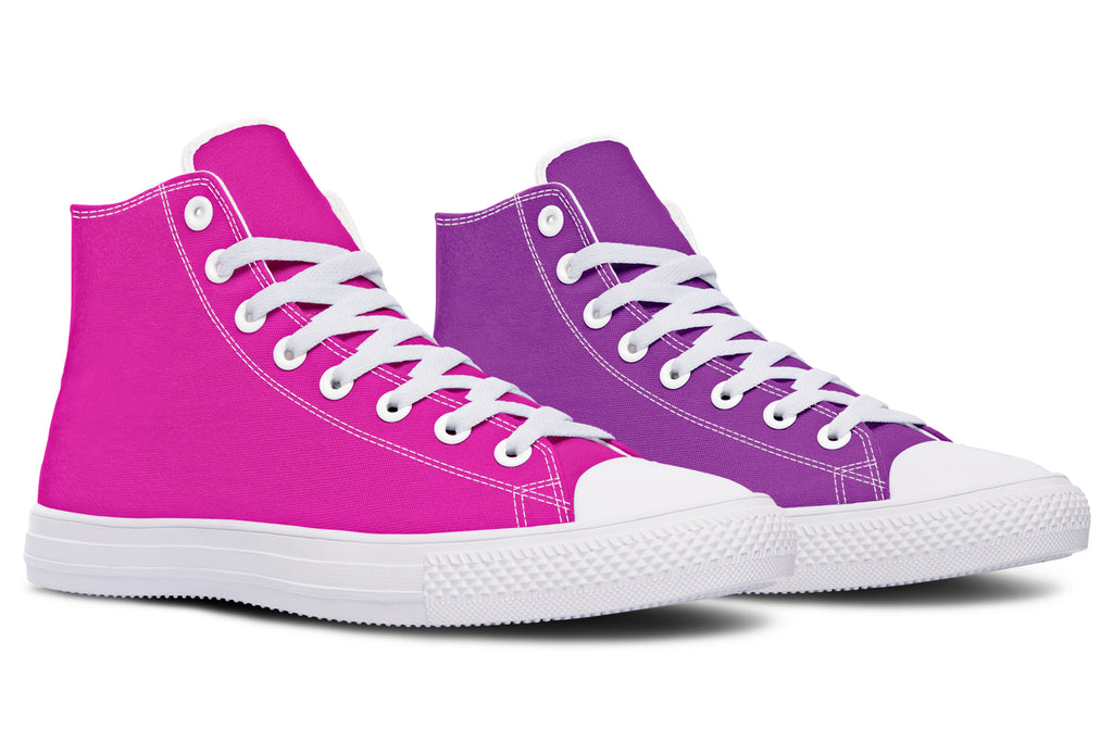 Purple And Pink Mismatch High Tops - Offbeat Sweetie