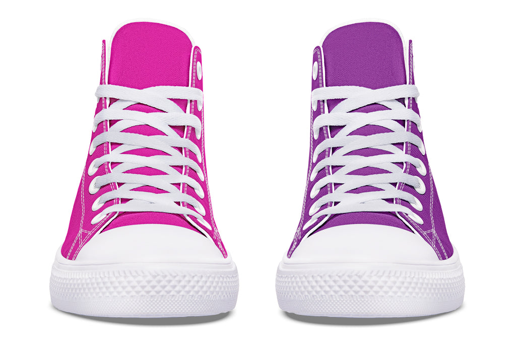 Purple And Pink Mismatch High Tops - Offbeat Sweetie