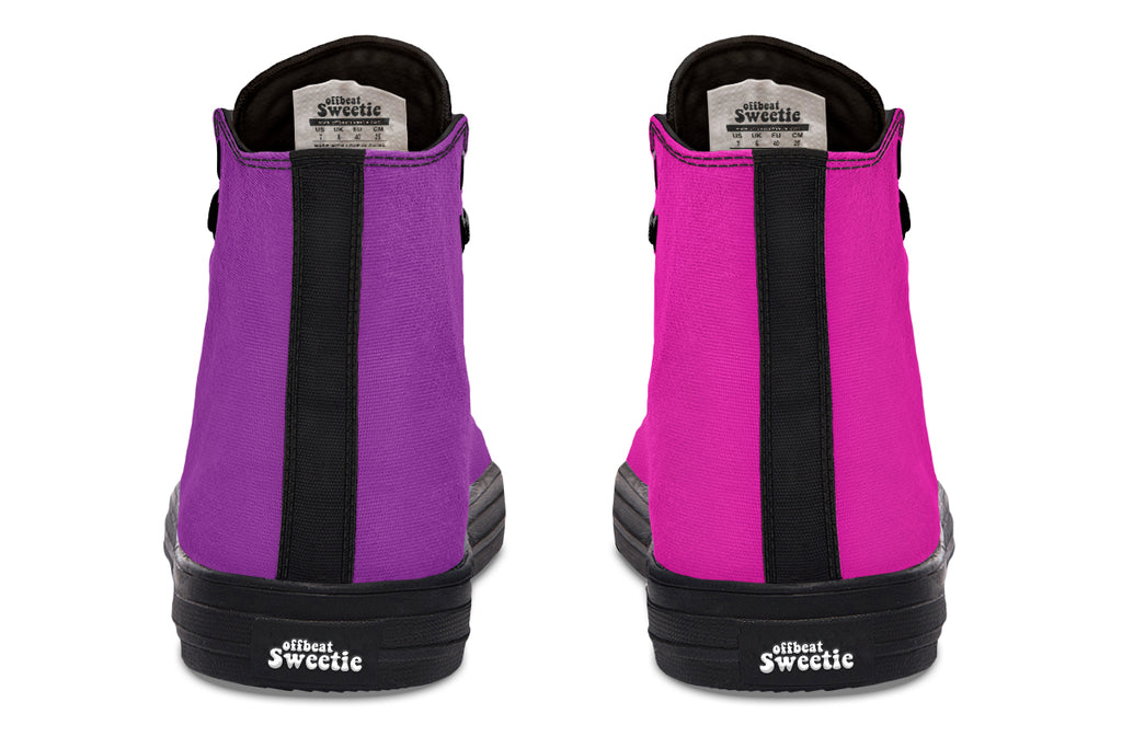 Purple And Pink Mismatch High Tops - Offbeat Sweetie