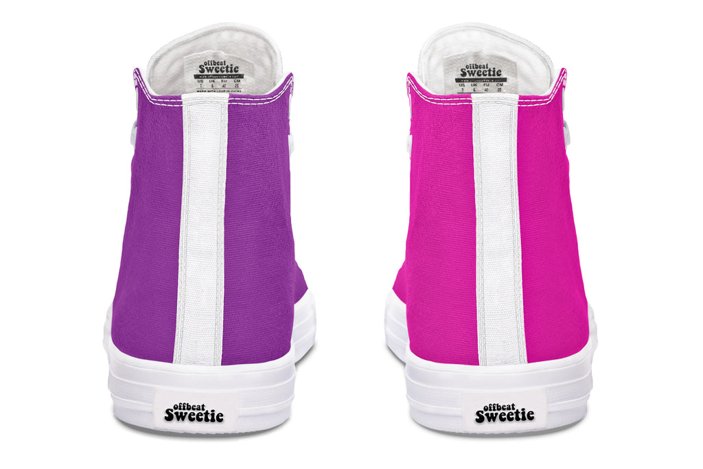 Purple And Pink Mismatch High Tops - Offbeat Sweetie
