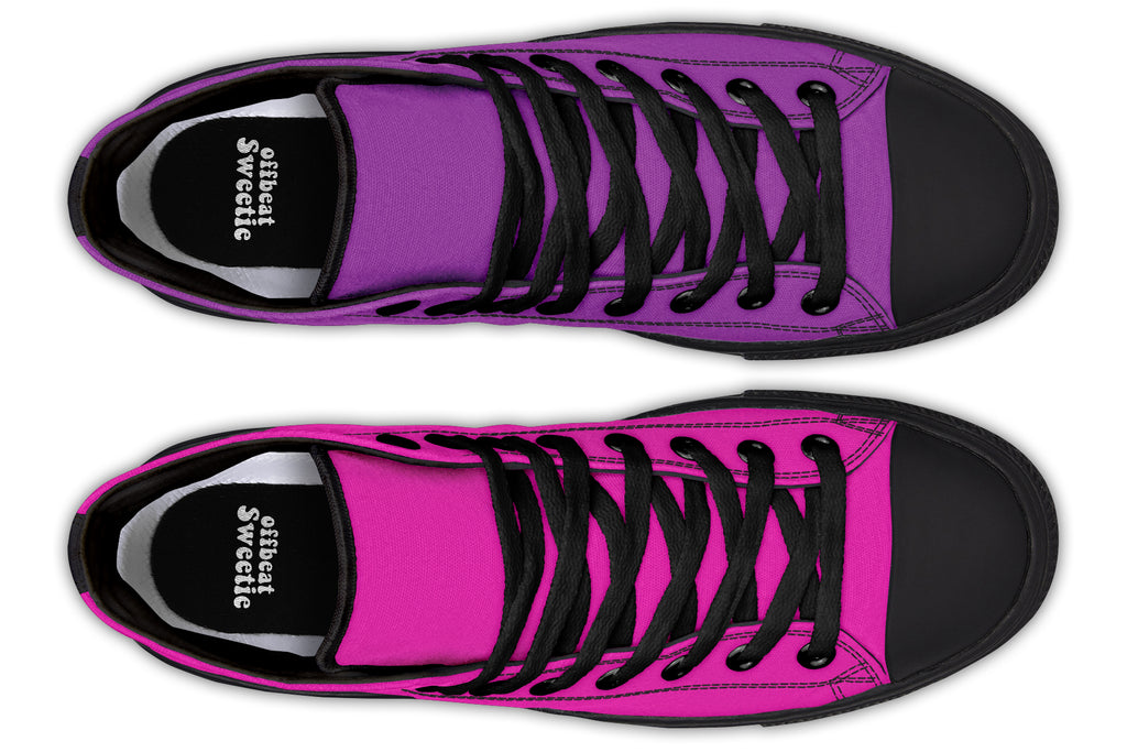 Purple And Pink Mismatch High Tops - Offbeat Sweetie