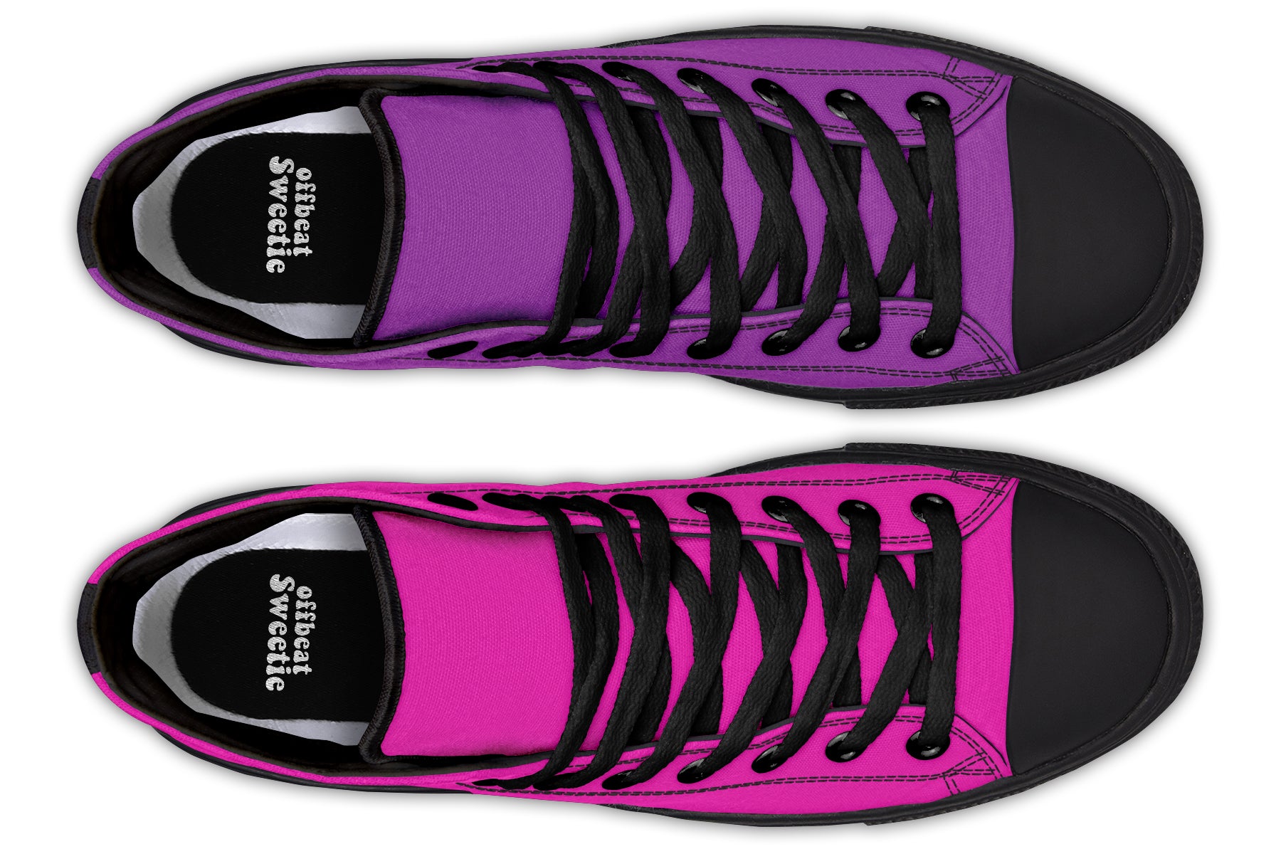 Purple And Pink Mismatch High Tops - Offbeat Sweetie