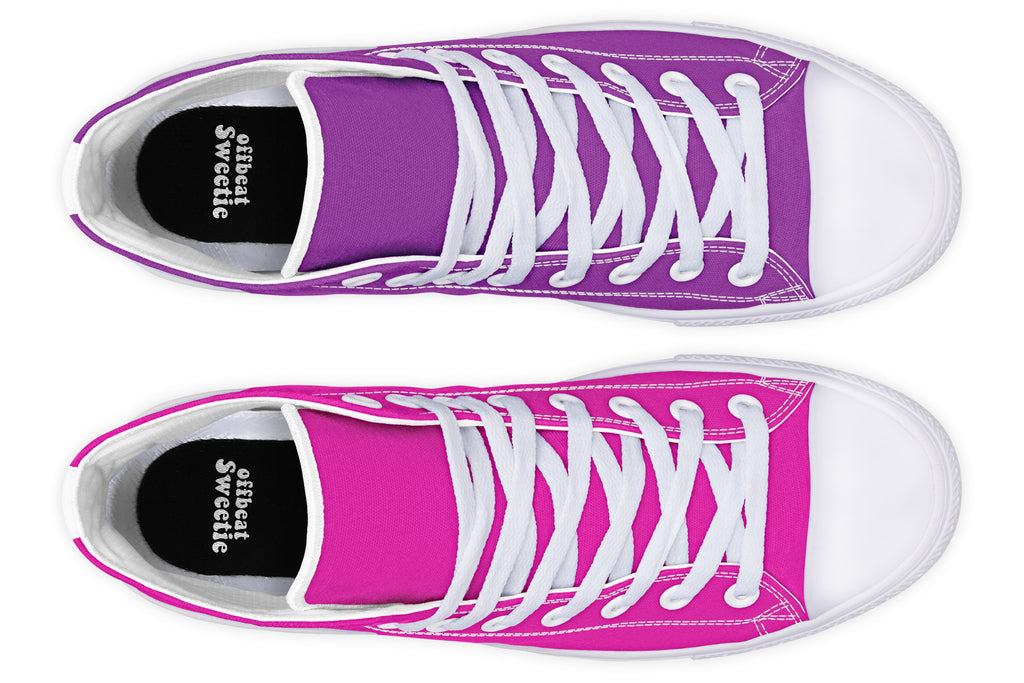 Purple And Pink Mismatch High Tops - Offbeat Sweetie