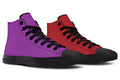 Purple And Red Mismatch High Tops - Offbeat Sweetie