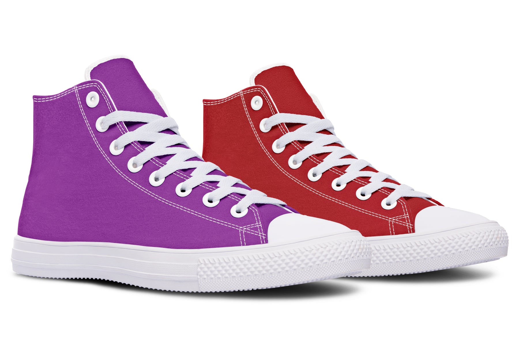 Purple And Red Mismatch High Tops - Offbeat Sweetie