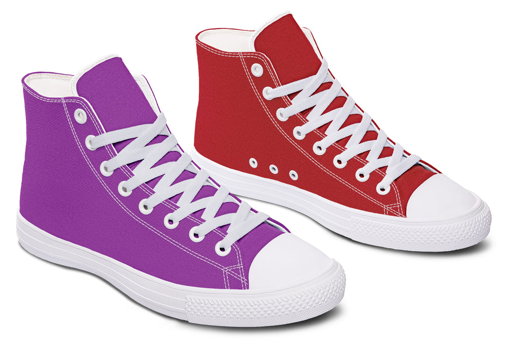 Purple And Red Mismatch High Tops - Offbeat Sweetie