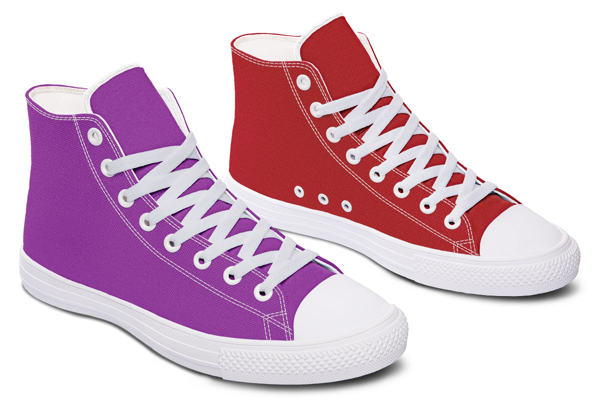 Purple And Red Mismatch High Tops - Offbeat Sweetie