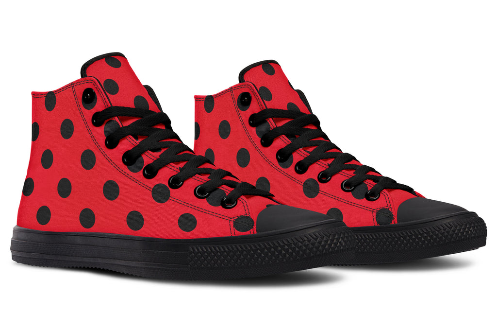 Red And Black Polka Dot High Tops (Wide)