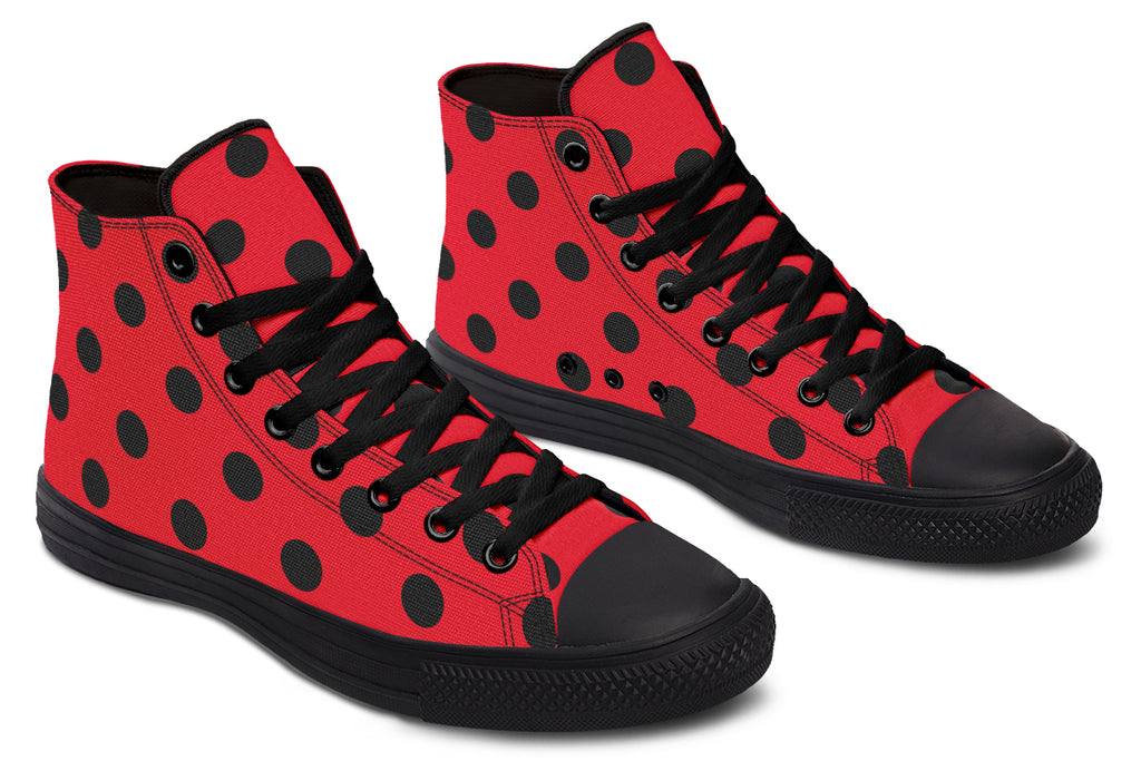 Red And Black Polka Dot High Tops (Wide)
