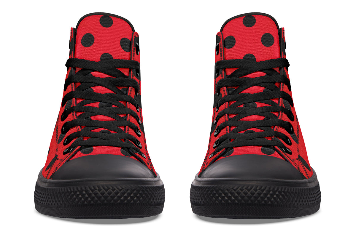 Red And Black Polka Dot High Tops (Wide)