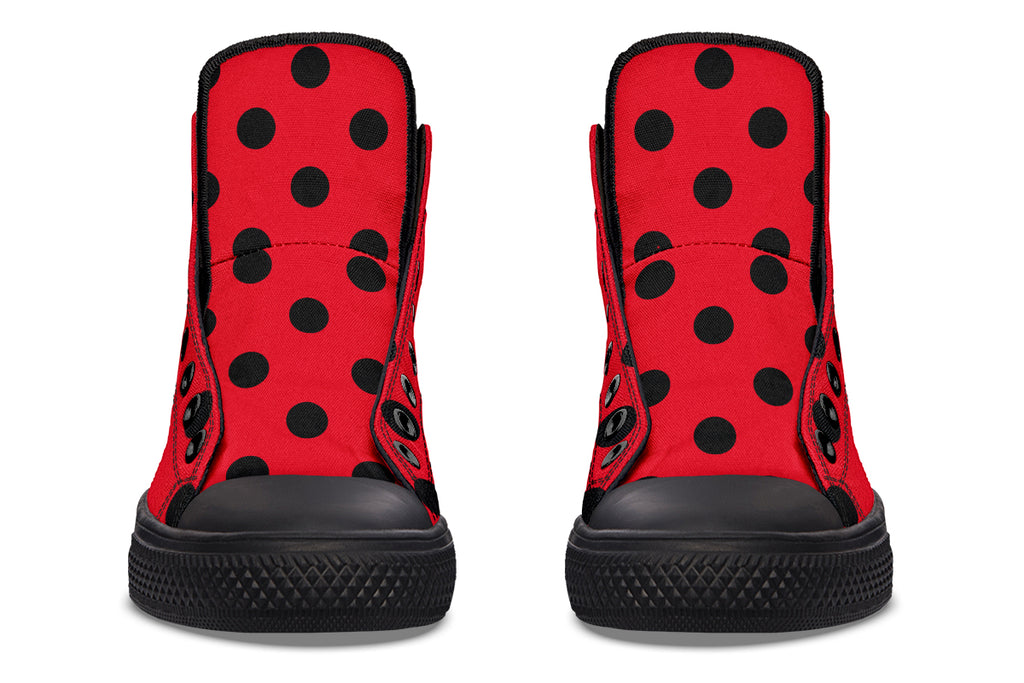 Red And Black Polka Dot High Tops (Wide)