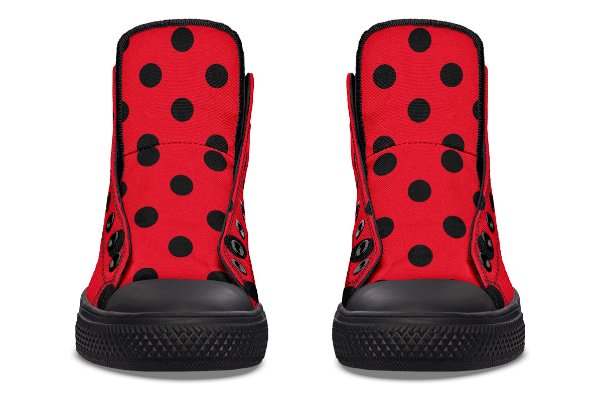 Red And Black Polka Dot High Tops (Wide)
