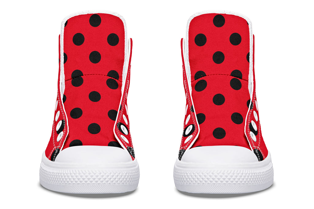 Red And Black Polka Dot High Tops (Wide)