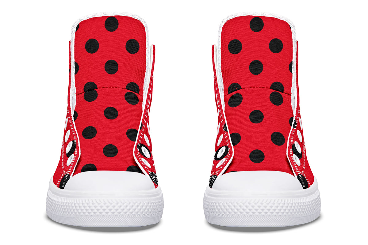 Red And Black Polka Dot High Tops (Wide)