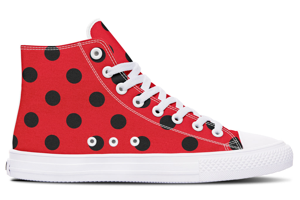 Red And Black Polka Dot High Tops (Wide)