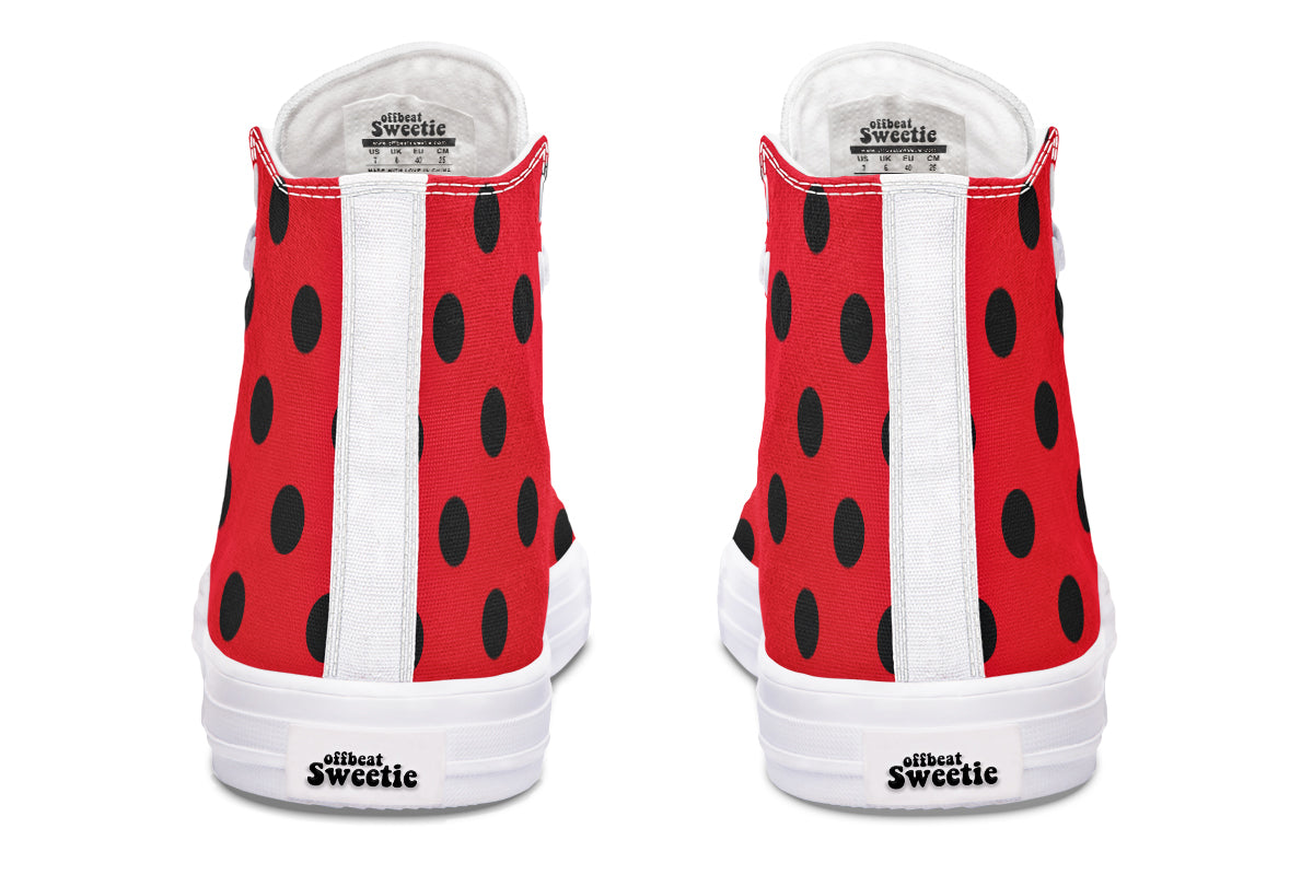 Red And Black Polka Dot High Tops (Wide)
