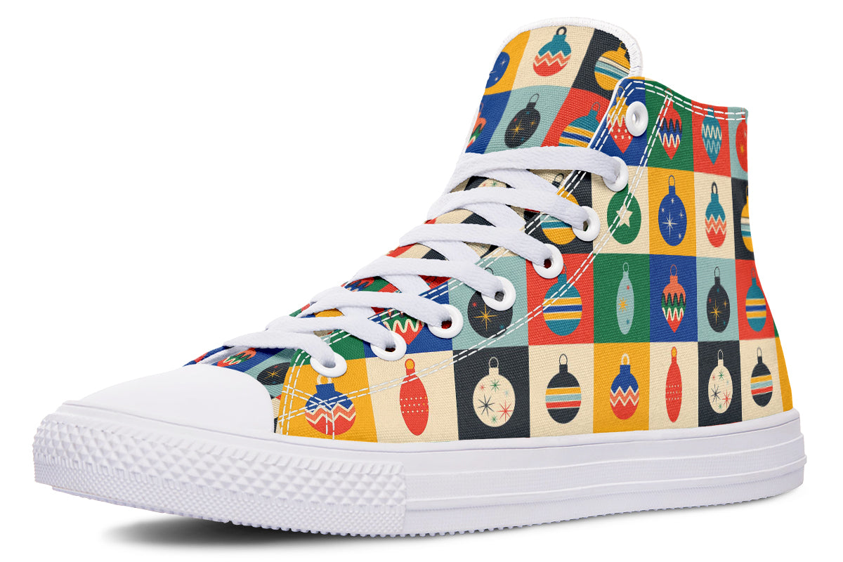 Retro Xmas Baubles High Tops - Offbeat Sweetie