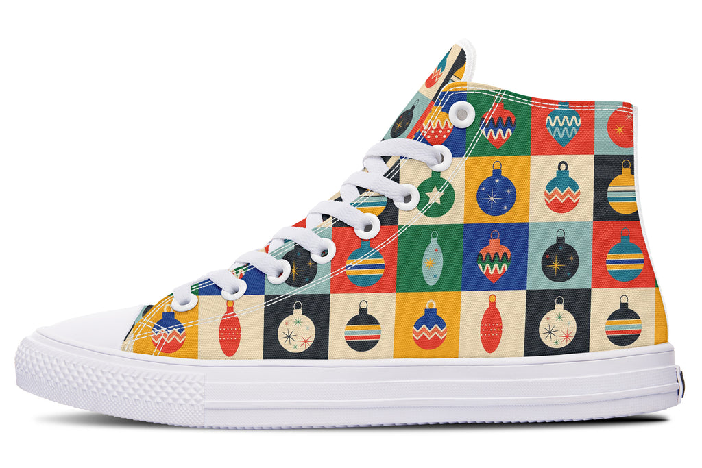 Retro Xmas Baubles High Tops - Offbeat Sweetie