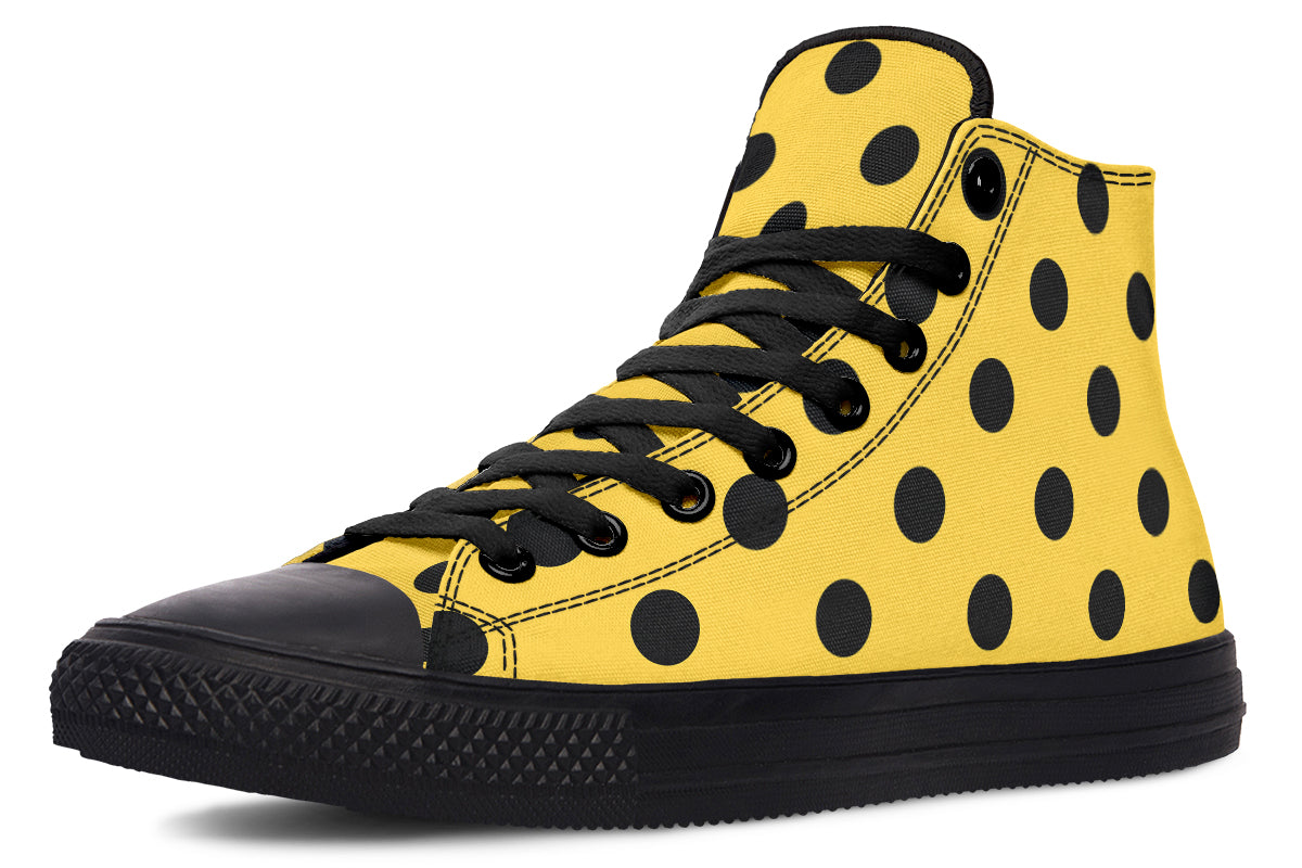 Yellow And Black Polka Dot High Tops