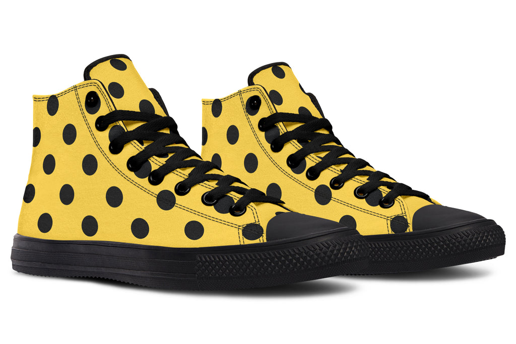 Yellow And Black Polka Dot High Tops