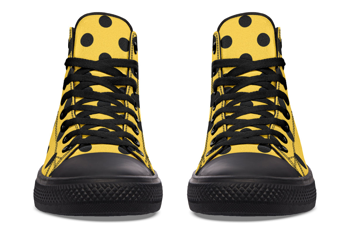 Yellow And Black Polka Dot High Tops