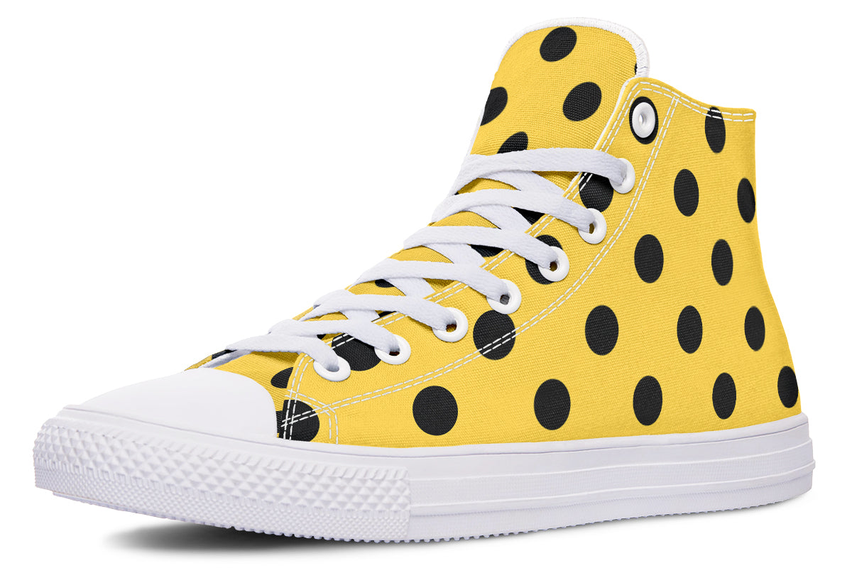 Yellow And Black Polka Dot High Tops