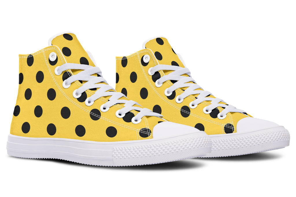 Yellow And Black Polka Dot High Tops