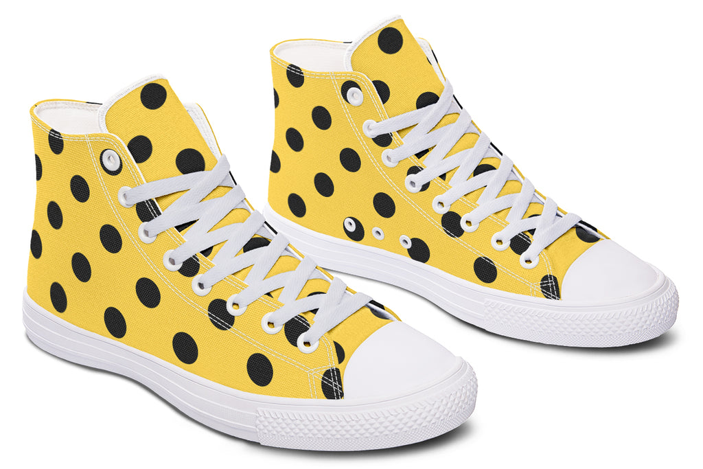 Yellow And Black Polka Dot High Tops