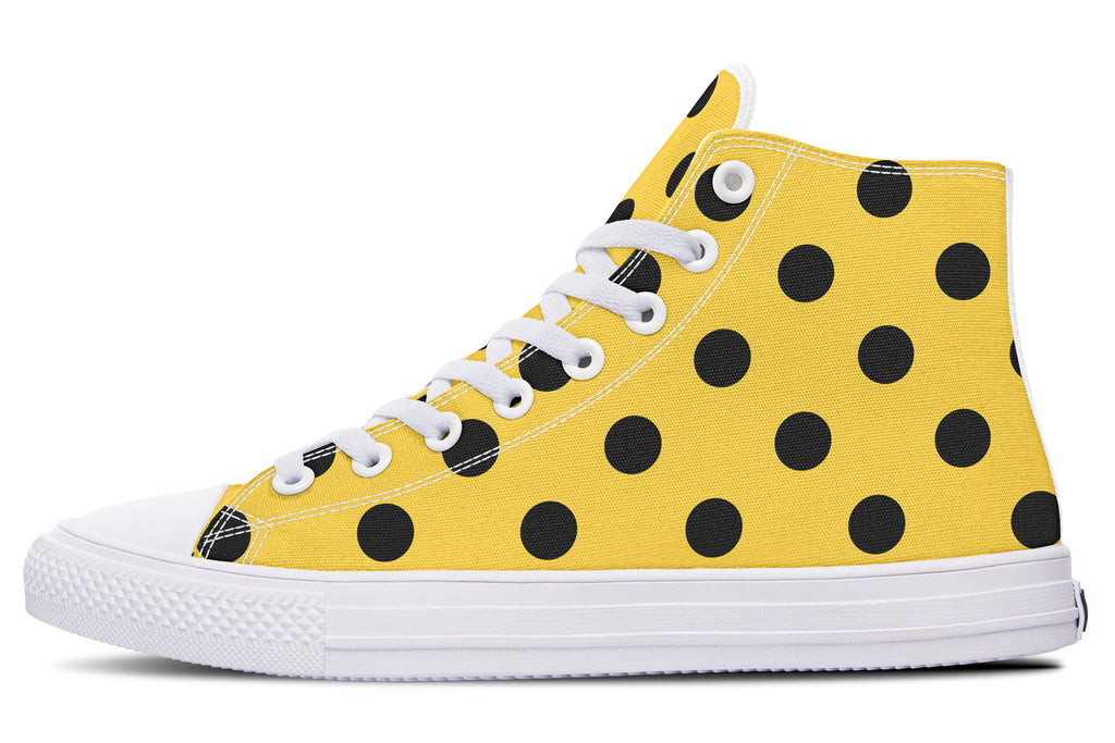 Yellow And Black Polka Dot High Tops